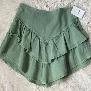 Mother asymmetric ruffle hem green mini skirt